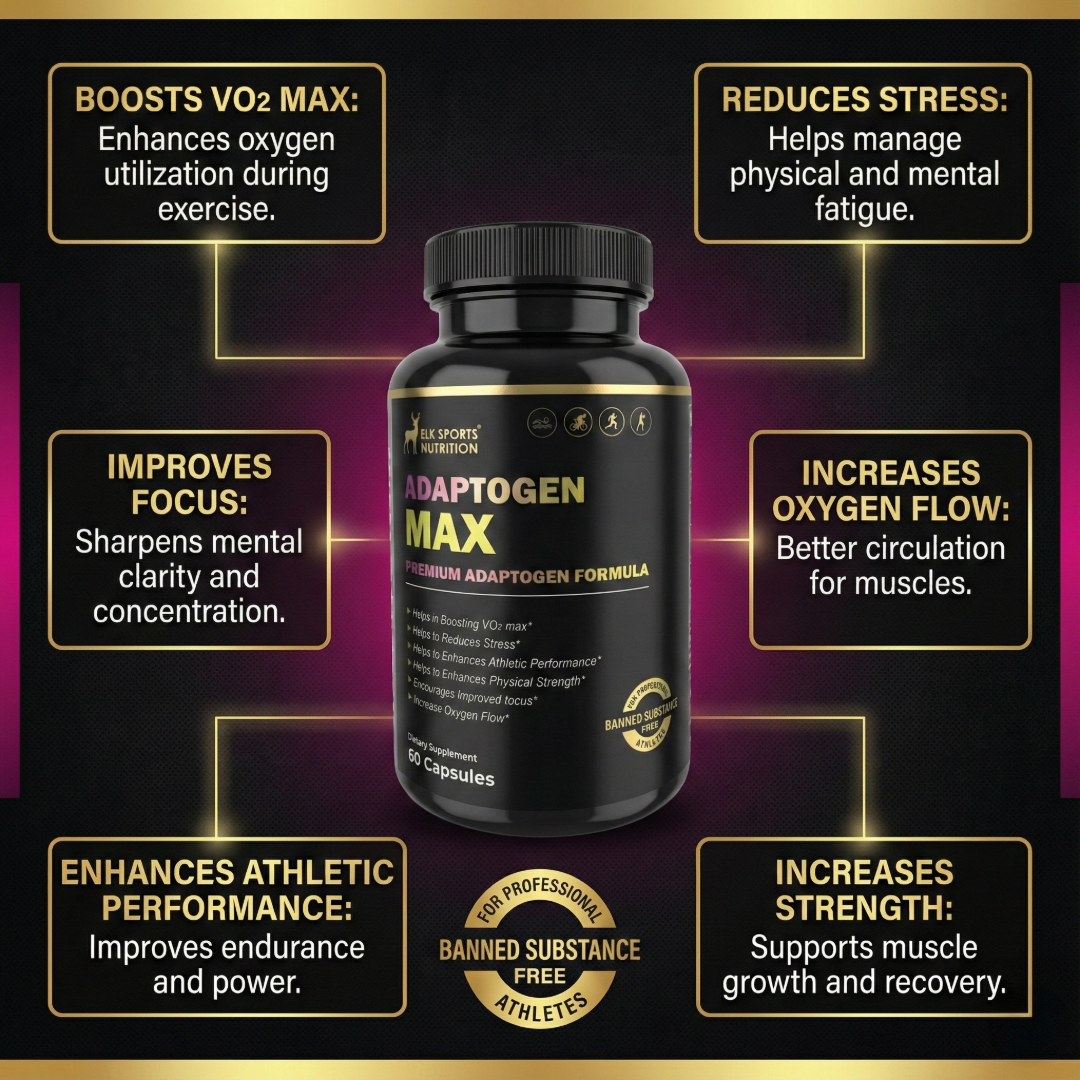 Adaptogen Max supplement bottle on a dark background