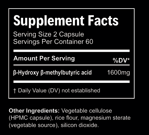 Supplement facts label with BHB acid content on a black background