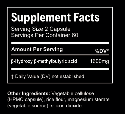Supplement facts label with BHB acid content on a black background
