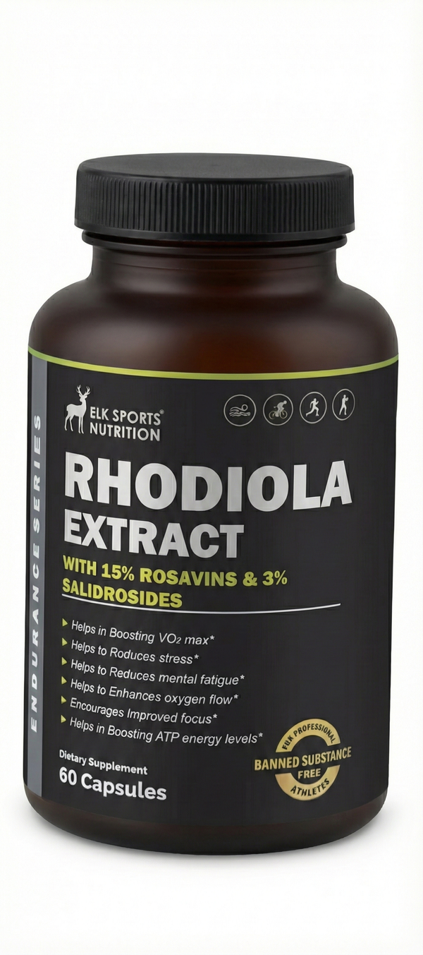 Bottle of Elk Sports Nutrition Rhodiola Extract on a white background